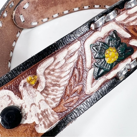 PAINTED TOOLED LEATHER BELT Made in Mexico | Eagle | Floral - Picture 8 of 9